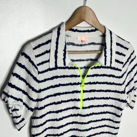 Lisa Todd Short Sleeve Get In Line Top Womens Small Navy Stripe Polo Preppy - Picture 4 of 12
